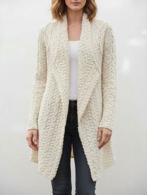 IrelandsEye Aran Wool Cardigan Chunky Cable Knit Made in Ireland Size S